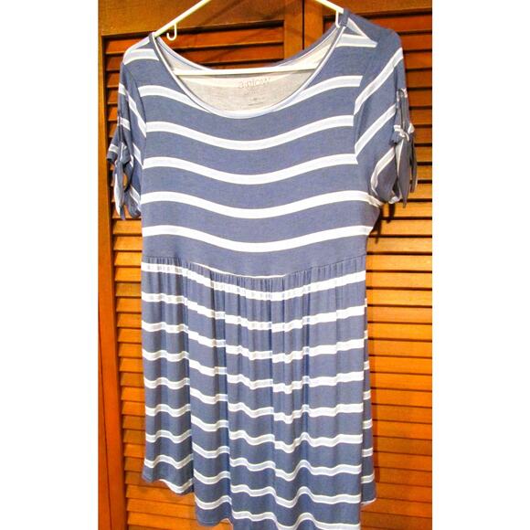 A:Glow Women's Maternity Dress Blue White Stripes Knotted Sleeves Size Medium - Picture 2 of 5